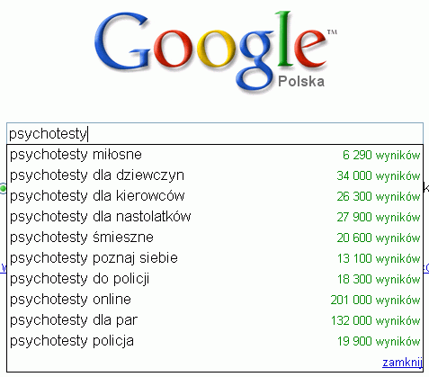 Podpowiedzi wyszukiwania Google