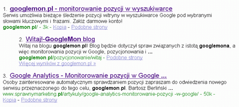 Numerowanie pozycji w wynikach wyszukiwania Google