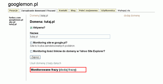 edycja domeny - screenshot